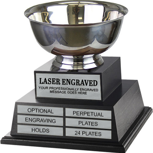 Silver-Plated 10" Diameter Perpetual Revere Bowl Trophy on Twin Tier Solid Wood Base 12"Ht. [TMPP2L-RBWL]