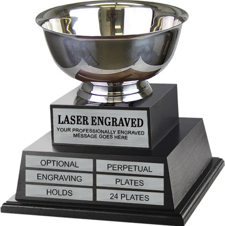 Silver-Plated 10" Diameter Perpetual Revere Bowl Trophy on Twin Tier Solid Wood Base 12"Ht. [TMPP2L-RBWL]