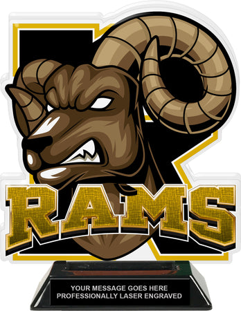 Rams Mascot Colorix-T Acrylic Trophy - 8.25 inch Gold [TACR8-MSCT-RAM-GLD-Q]