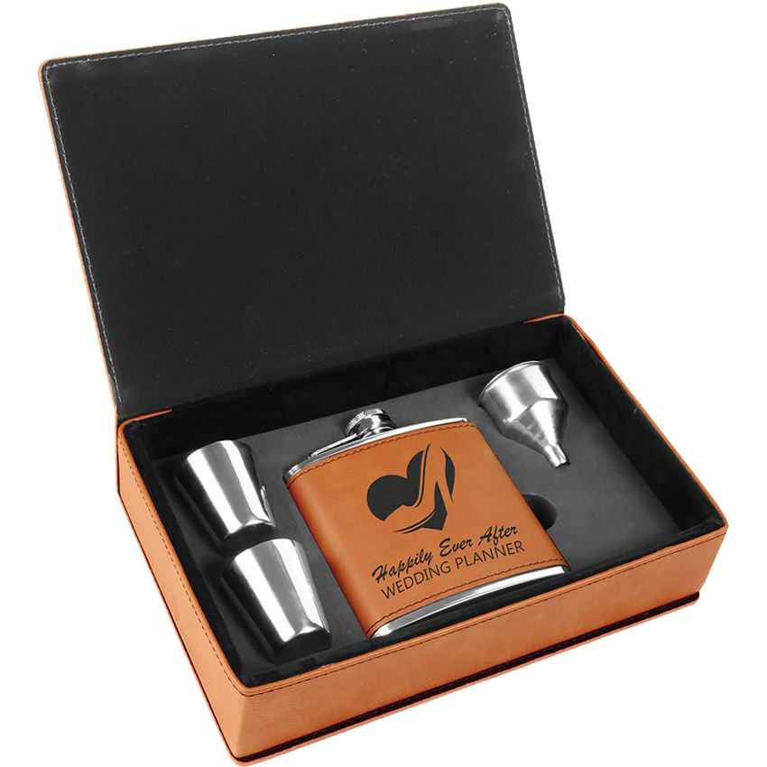 6 oz. Laserable Leatherette Flask Gift Set - Rawhide [FJ3-04]
