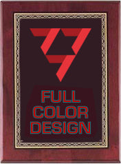 Custom Rosewood Stained Piano Finish Plaque with Gold Braided Border 8"x10" [TD3802-FC]