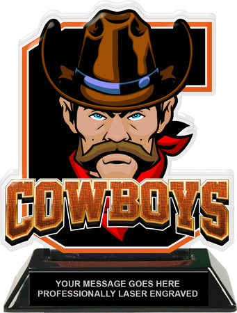 Cowboys Mascot Colorix-T Acrylic Trophy - 6.25 inch Orange [TACR6-MSCT-CWBY-ORG-Q]