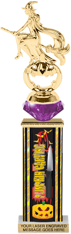 Halloween Pumpkin Carving Diamond Riser Rectangle Column Trophy- 13 inch [TDRSQ13STK-PUCA]