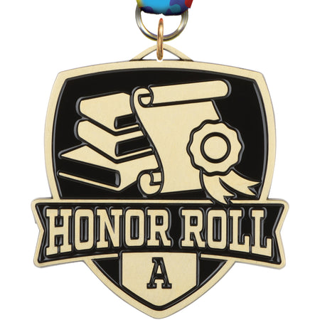 2.5" Honor Roll A Banner Shield Medal [MPSHD2-HRA]