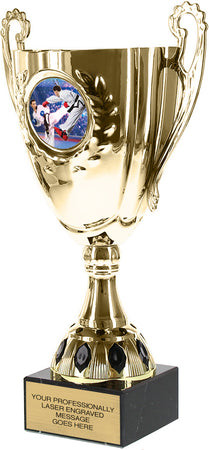 Gold Metal Cup with Insert on a Genuine Marble Base - 11 inch [CMM-65C-11]