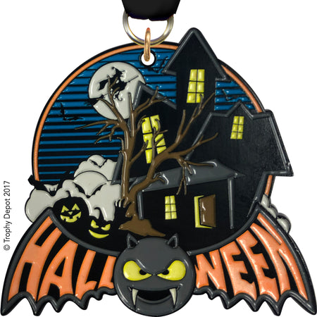 Halloween Bat, Haunted House 2.5" Glow in the Dark Enameled Medal - TD Exclusive! MHLWN-BAT