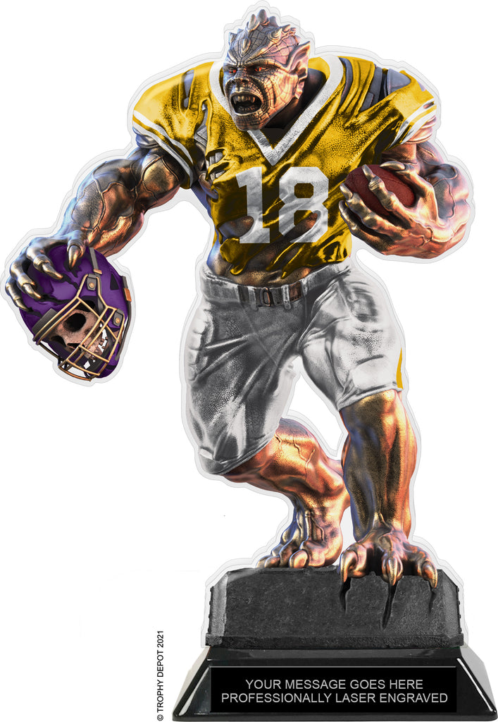 Beast Football Choose Your Number Acrylic Trophy - 10 inch Gold [TACR10-BST-FB-GLD-Q]