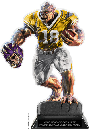 Beast Football Choose Your Number Acrylic Trophy - 10 inch Gold [TACR10-BST-FB-GLD-Q]
