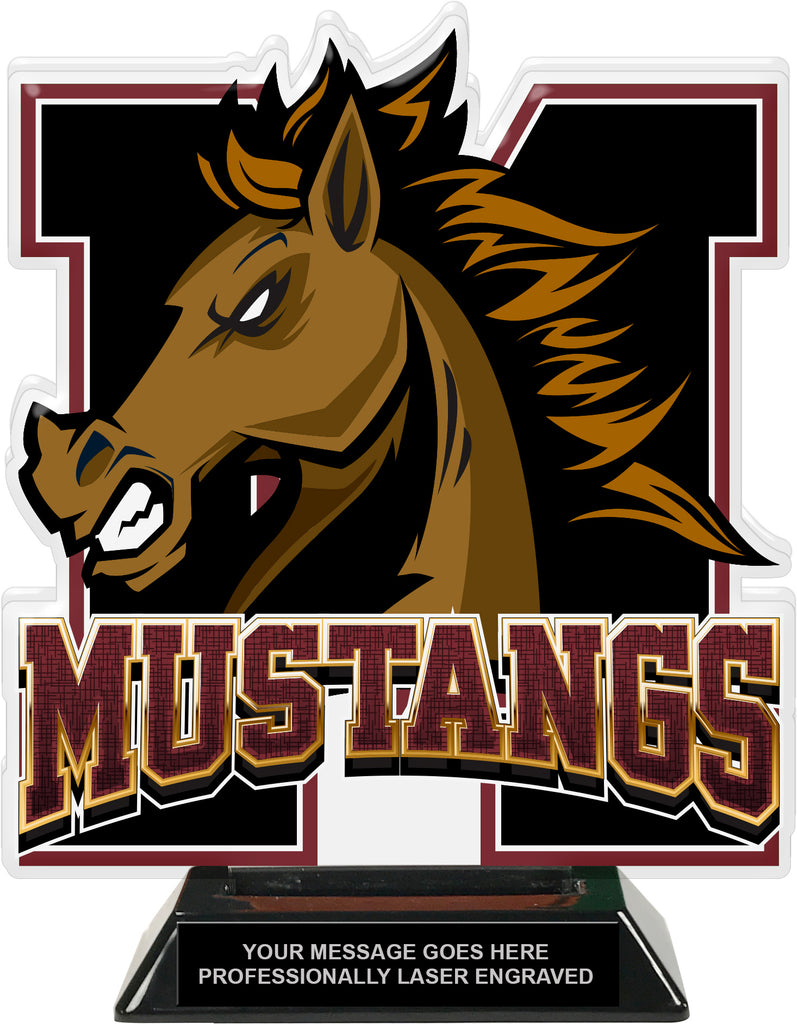 Mustangs Mascot Colorix-T Acrylic Trophy - 8.25 inch Maroon [TACR8-MSCT-MSTG-MRN-Q]