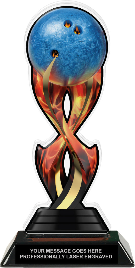 Bowling Tribal Flames Acrylic Trophy- 10 inch [TACR10-TF-BW-Q]
