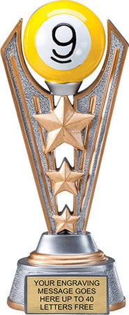 Billiards 9-Ball Triple-Star Victory Resin Trophy [RMV9-BL2]