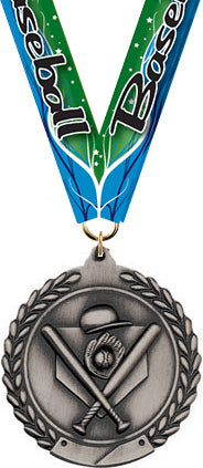 2.75 in Baseball Wreath Framed Medal- Silver [M311-BS-S]